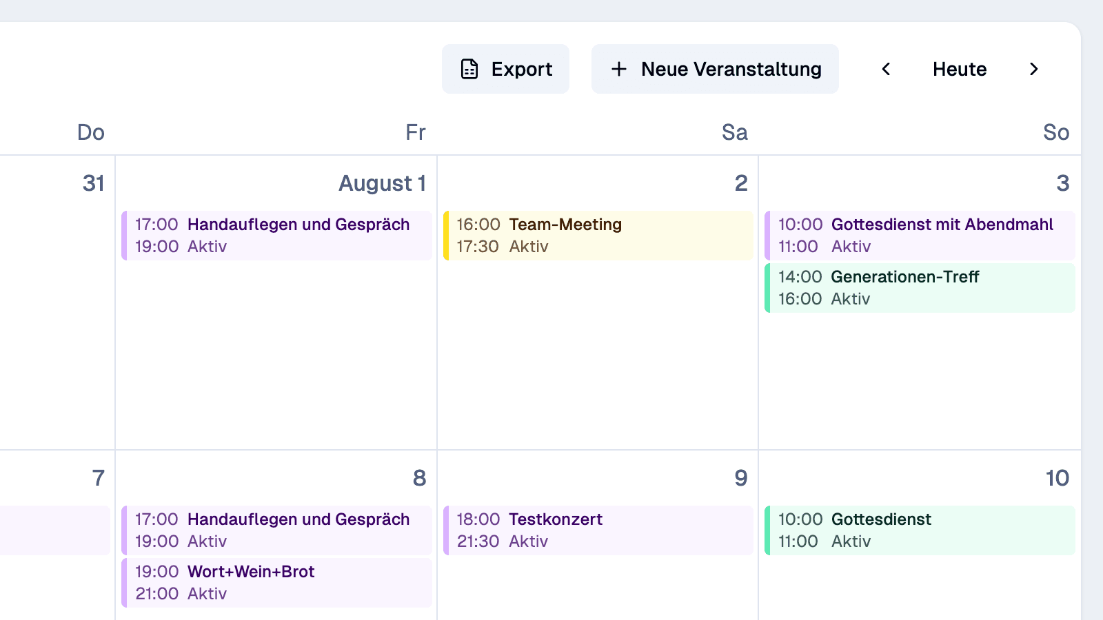 Screenshot Veranstaltungsplanung